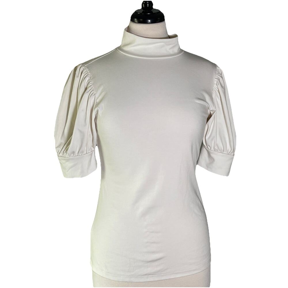 Ann Taylor Mock Turtleneck Puff Sleeves Heavy Knit Spandex Top